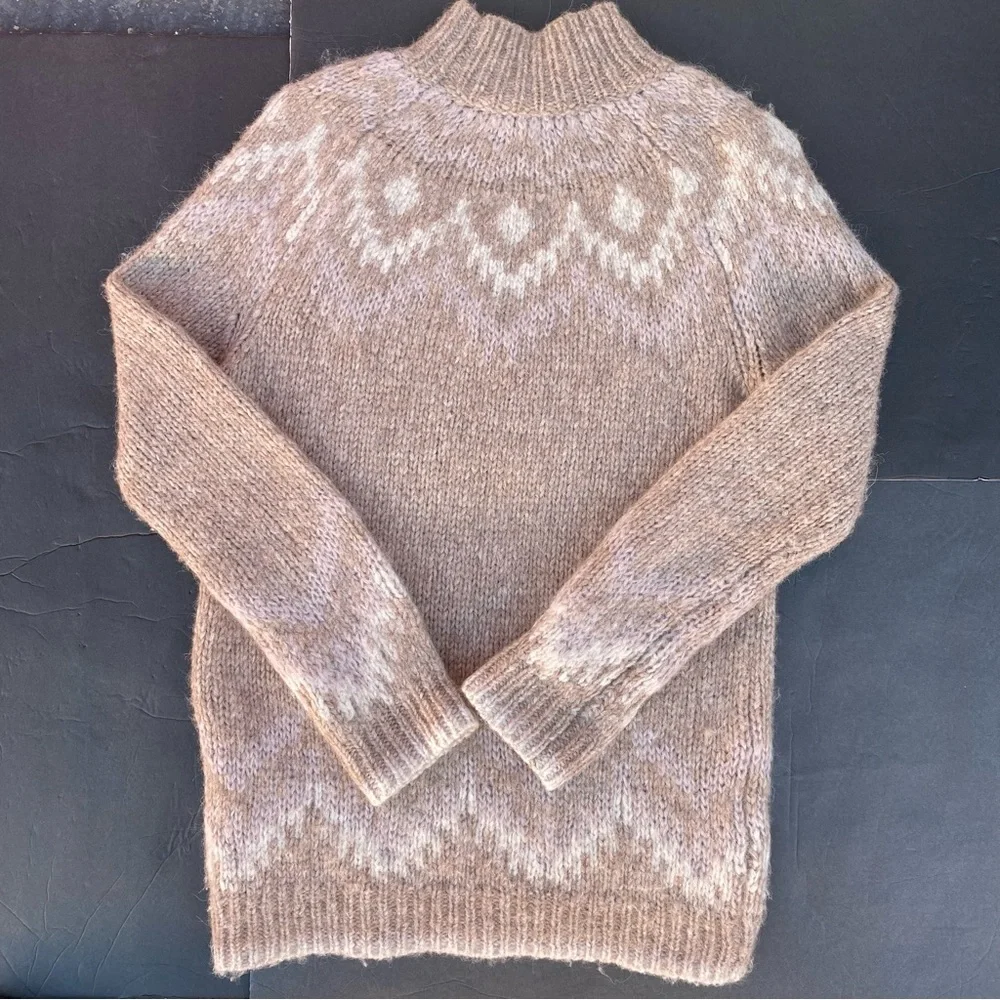 Theory Fair Isle Mock Wool Sweater Baby Alpaca Size P Petite 0 - Picture 5 of 7